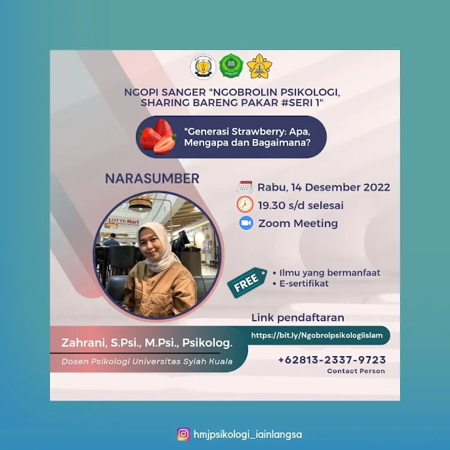 Himpunan Jurusan Psikologi Islam Mengadakan Kegiatan Ngopi Sanger "Ngobrolin Psikologi, Sharing bareng Pakar: Seri 1"