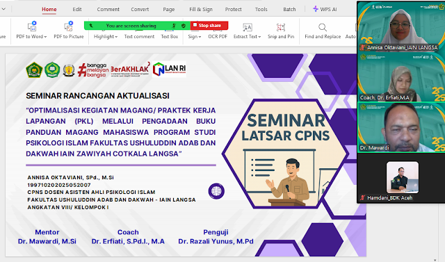 Presentasi Rancangan Aktualisasi Latsar 2025, CPNS Dosen Psikologi Islam Soroti Kebutuhan Buku Panduan Magang