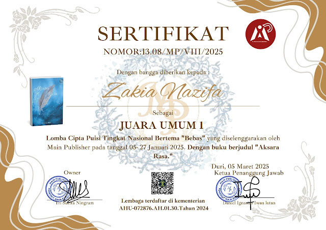 Zakia Nazifa Menangkan Lomba Cipta Puisi Tingkat Nasional